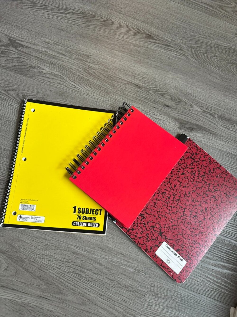 Set of 3 Notebooks / Paper - Red / Yellow - Spiral Bound / Composition Book